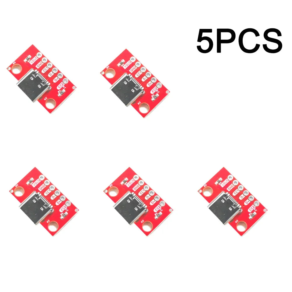 5PCS USB Type C Connector Board 3.1 Serial Basic Breakout Female  Board Red Adapter With Row Needles