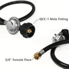 3 Ft Universal QCC1 Low Pressure Propane Regulator Grill Replacement with 8 FT Hose for Most LP Gas Grill, Heater and Fire Pit T