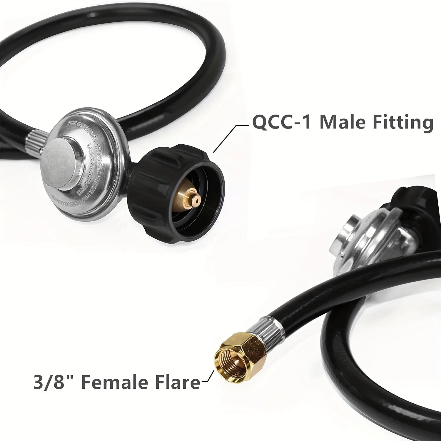 3 Ft Universal QCC1 Low Pressure Propane Regulator Grill Replacement with 8 FT Hose for Most LP Gas Grill, Heater and Fire Pit T