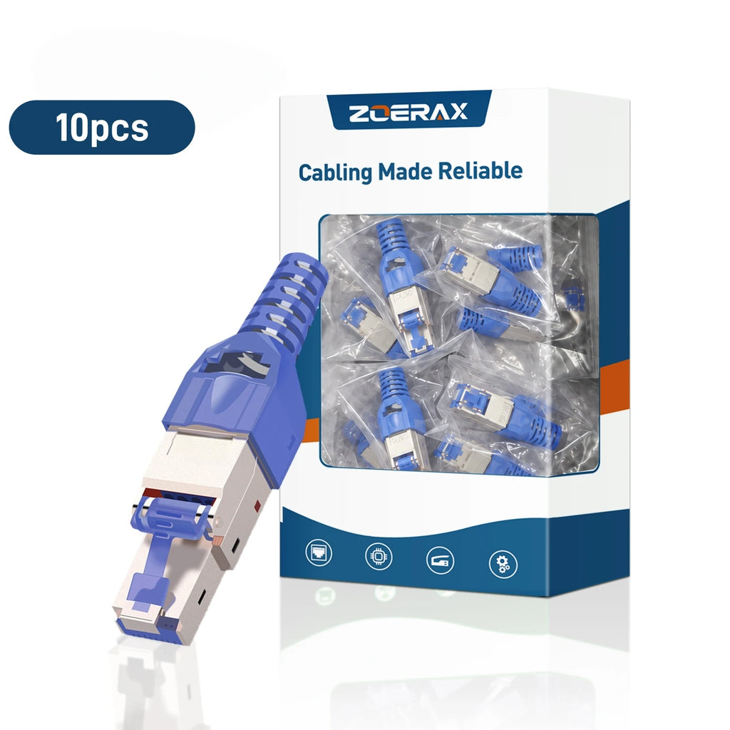 ZoeRax 10-Pack RJ45 Cat8 Cat7 Cat6a Connectors, Tool-Free Zinc Alloy Shielded Ethernet Termination Plugs for 23AWG SFTP Cables
