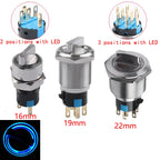 16/19/22mm, Metal Rotary Switch, Selected Toggle Switch With LED 12-24V, 2 Positions / 3 Position Waterproof