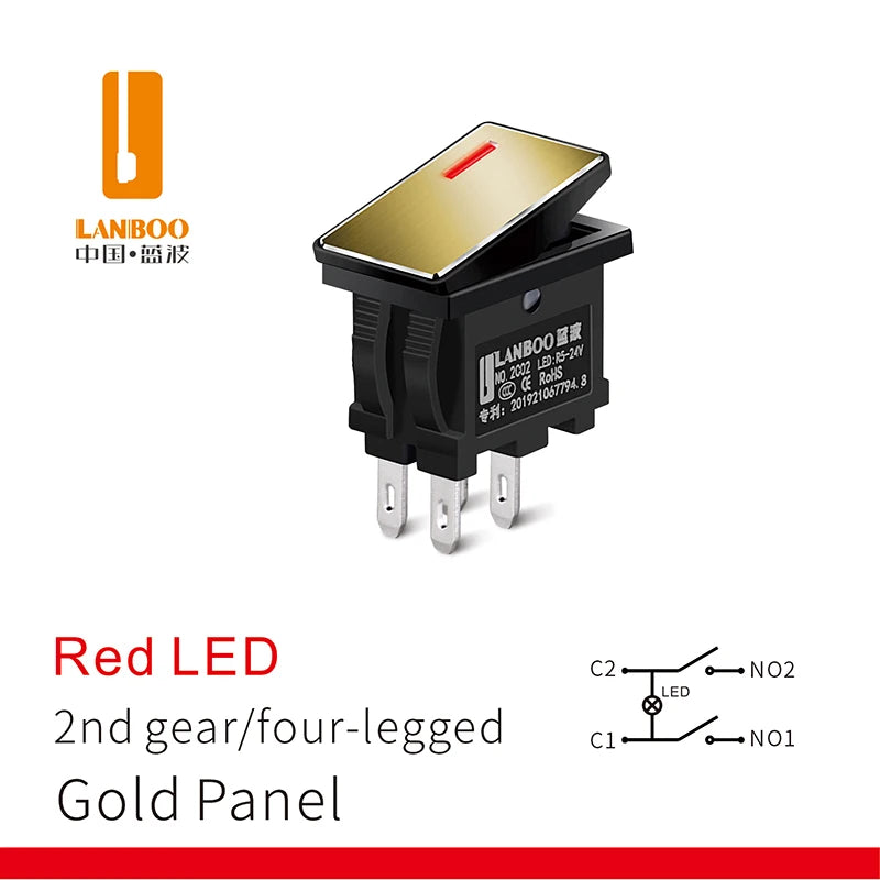 LANBOO 14mm*9mm Series 7Amp High Current Rocker Switch ON-OFF-ON 2/3Position 4/6Pin KCD1  With Red/Green Light  12V24V220V