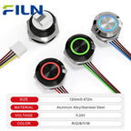12mm Mini Metal LED Push Button Switch IP67 Waterproof Momentary 5-12-24V Short Stroke Push Button with Quick Connect Terminals