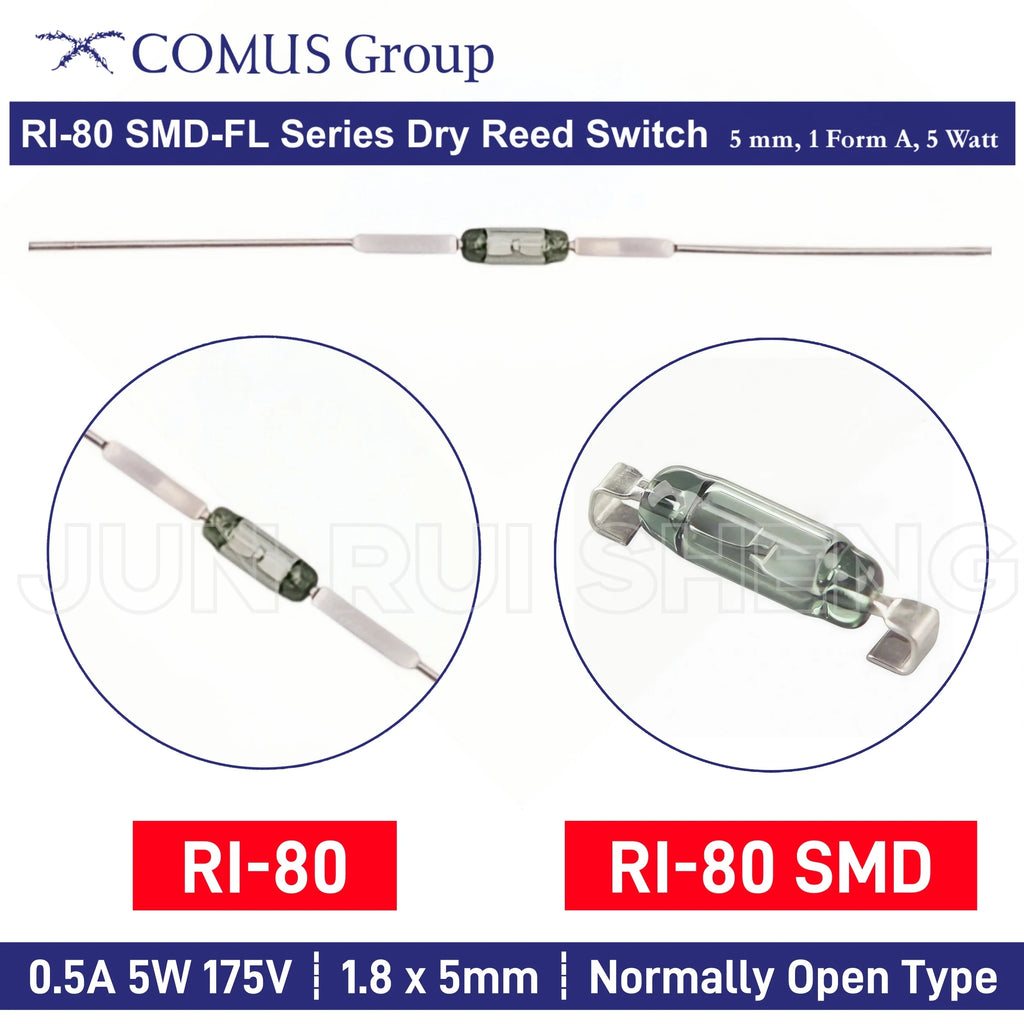 5PCS Original Reed Switch RI-80 SMD Normally Open NO 1.8*5MM 0.35A 5W 175V Magnetic Contact Switch Induction Sensor RI-80SMD -FL