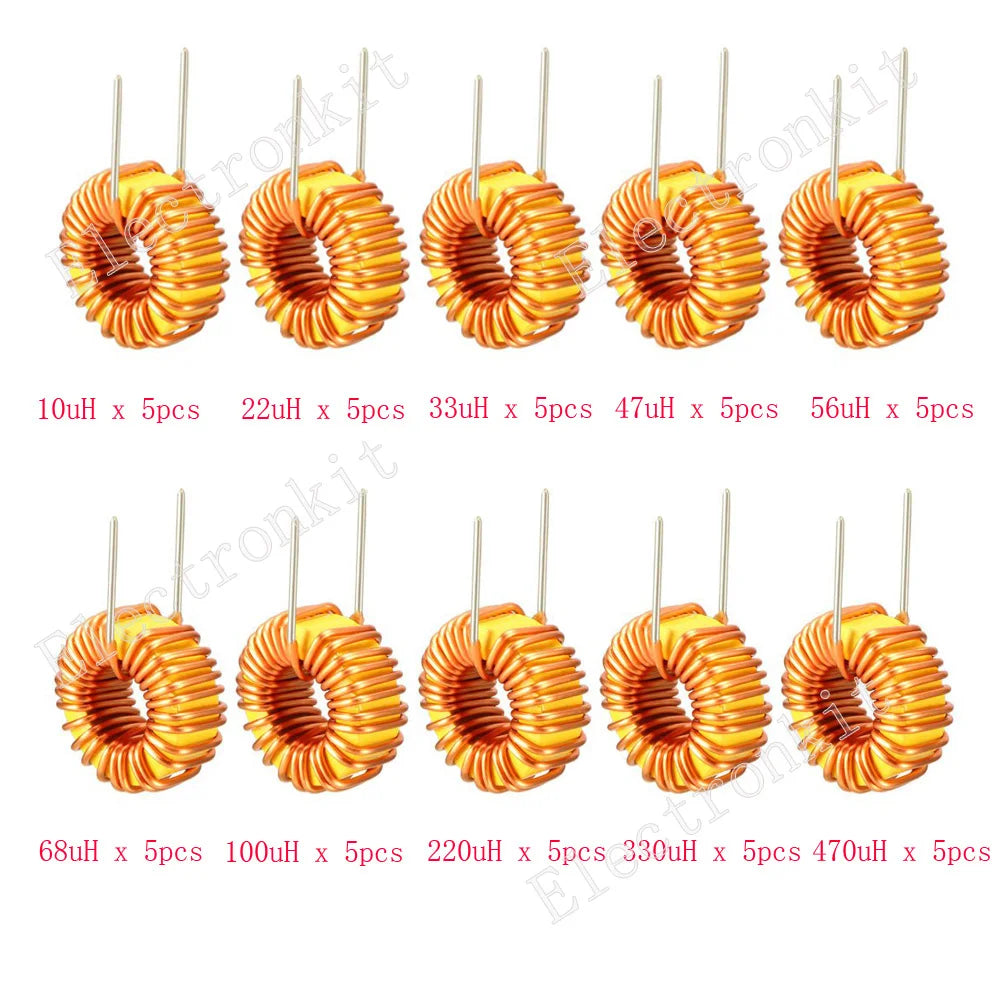 50pcs 10Models Toroid Core Inductor 10uH-470uH  Winding Magnetic Inductance Assorted kit