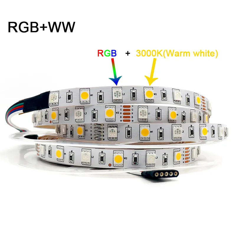 5M 300LEDs Waterproof RGB LED Strip 5050 DC12V 60LEDs/M Flexible Light Belt Led Ribbon Tape Home Decoration 24V RGBW Lamp Strips