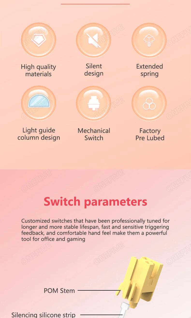 Outemu Silent Peach V3 Switch Lubed Silent Lemon V3 Switches Mechanical Keyboard Linear Tactile 5Pin Hot Swap PA66 Pre Lubed POM