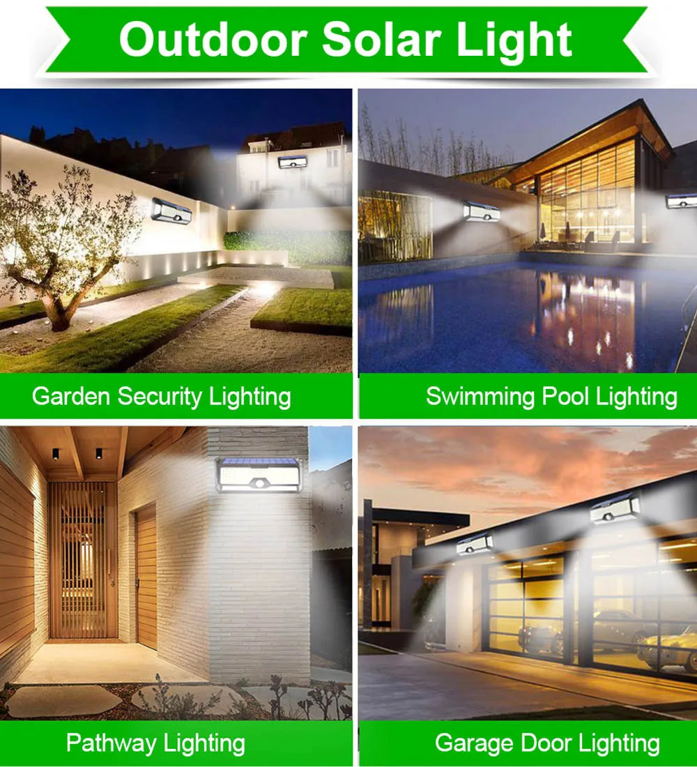 LECLSTAR Solar Outdoor Lights - 268 LED Security Lights with 4 Wide Angle, Waterproof 3 Modes Motion Sensor Lights for Outdoor
