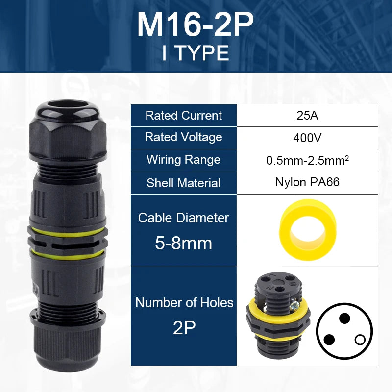 IP68 M16 Waterproof Connector,Electric Junction Box 2/3Pin Screw connection Solderless For 3-10mm Cable,Adapter terminal Outdoor