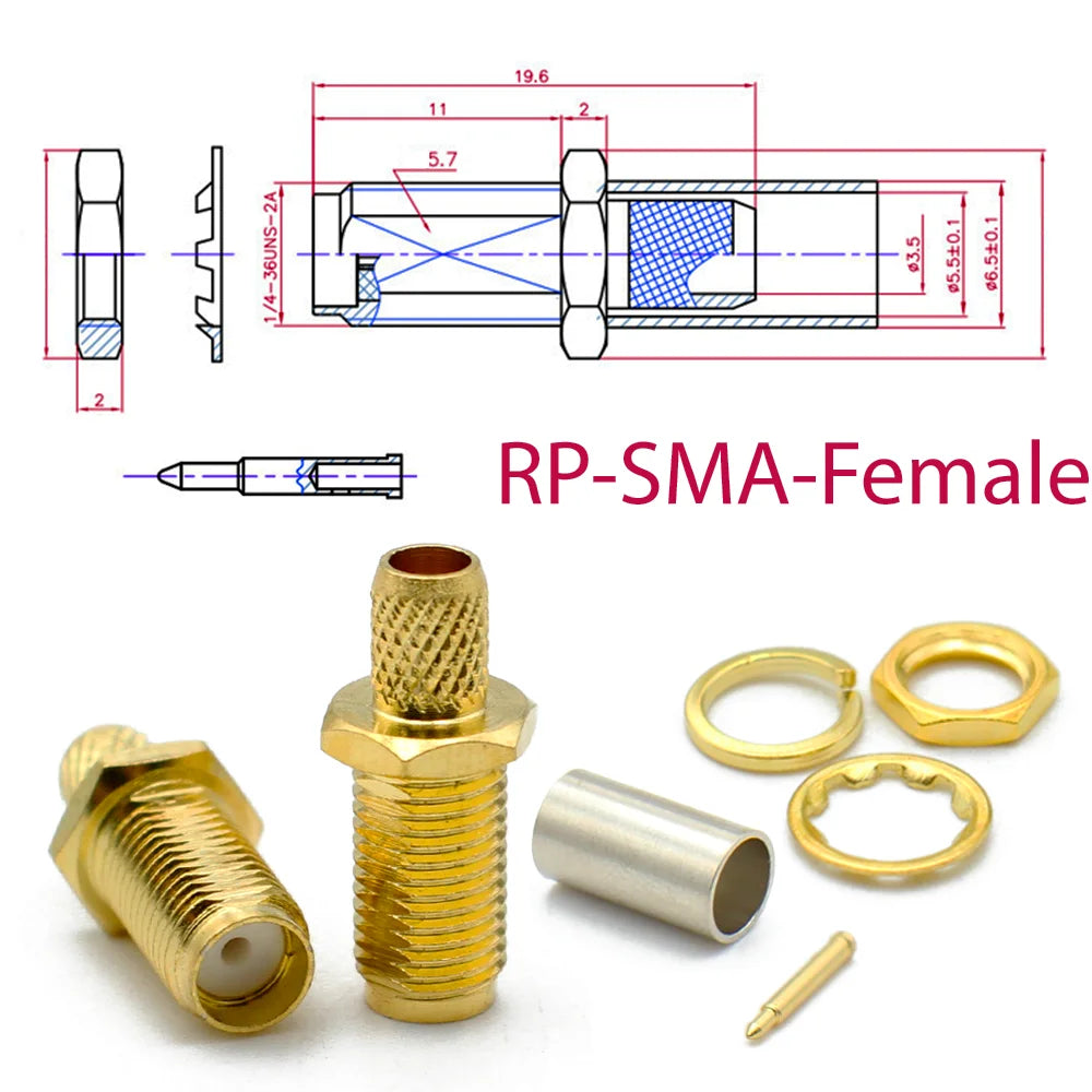SMA Male Female RP-SMA Plug Connector Nut Bulkhead Crimp 50-3 RF Coax Adapter For RG58 RG142 RG400 LMR195 RG223 Coaxial Cable