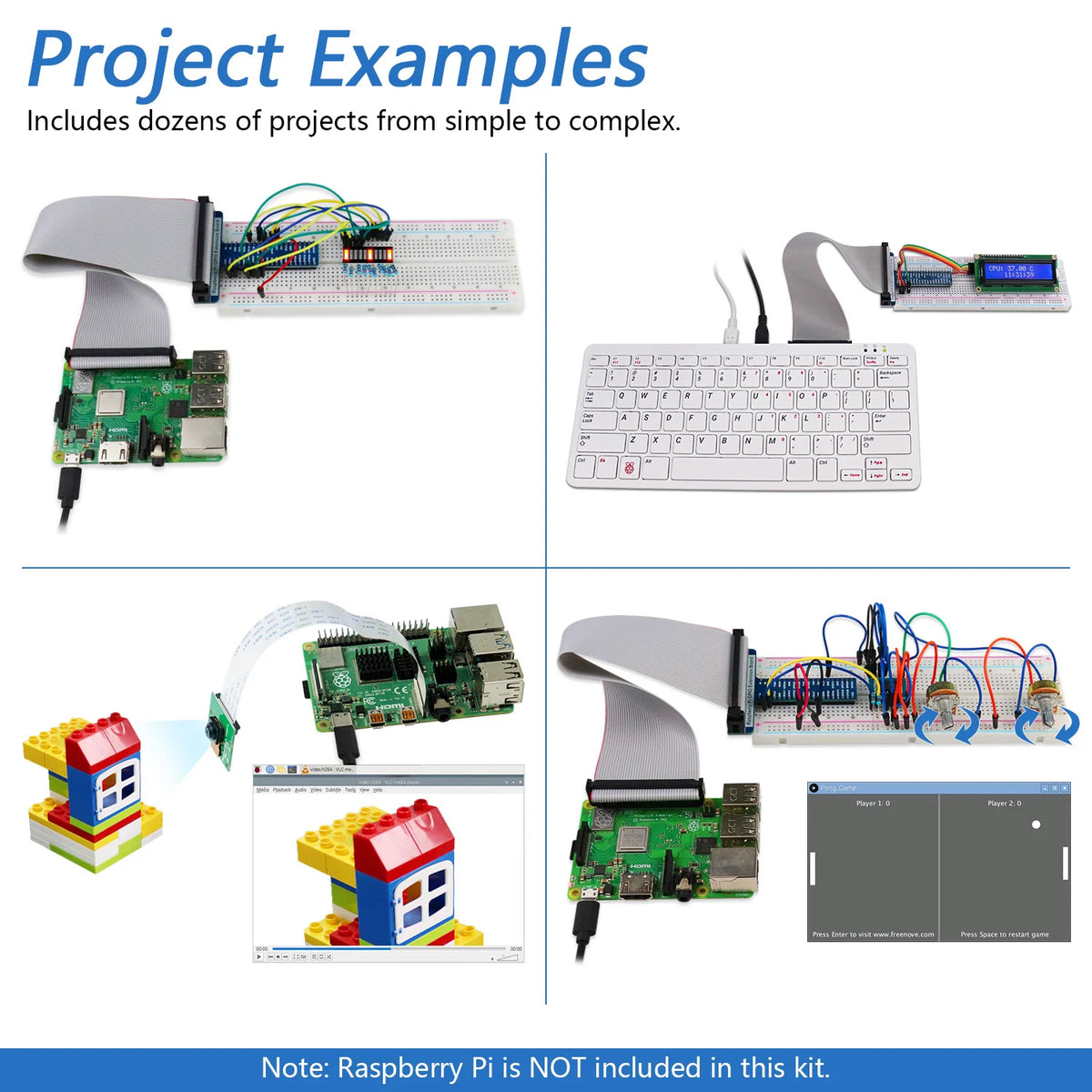 Freenove Complete Starter Kit for Raspberry Pi 5 4 B 3 B+ Zero 2 W, 1170-Page Tutorial, 164 Projects, 386 Items, Camera Speaker