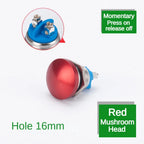 16/19/22mm Metal Button Switch Waterproof Momentary Self Reset Screw Foot Red Green Blue Mushroom Head Power Switch