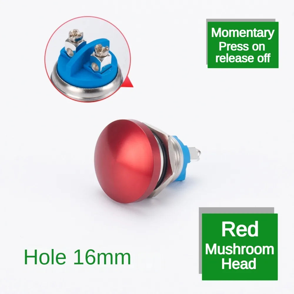 16/19/22mm Metal Button Switch Waterproof Momentary Self Reset Screw Foot Red Green Blue Mushroom Head Power Switch