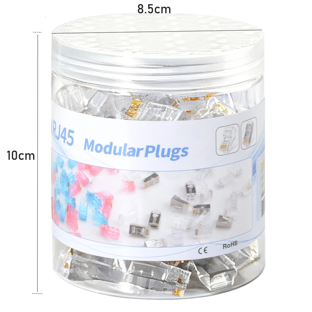 100PCS RJ45 Cat6 Pass Through Connector RJ45 Modular Plugs 1.1mm Hole for Solid or Stranded UTP Cable