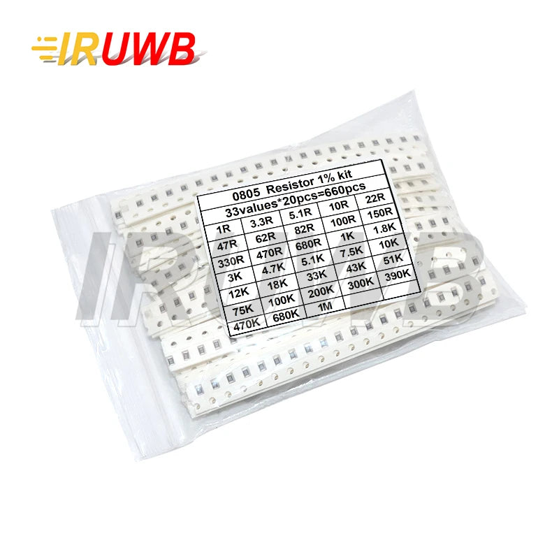 660pcs=1206 33valuesX 20pcs 0805 0603 0402 0201 SMD Resistor Sample Assorted Kit 1ohm-1M ohm 1%