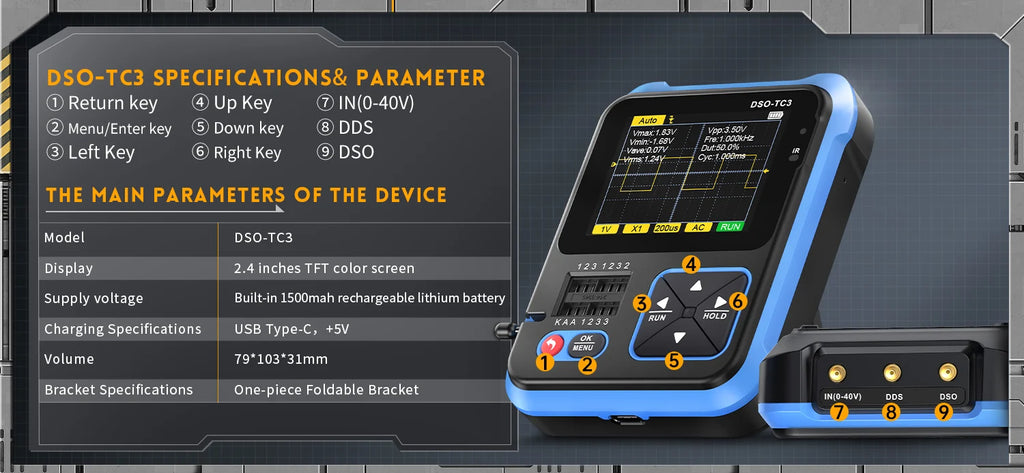 FNIRSI DSO-TC4/DSO-TC3  3 in 1 Digital Oscilloscope 10MHz 48Ms/s Transistor Tester Electronics Component Tester USB Charger Tool