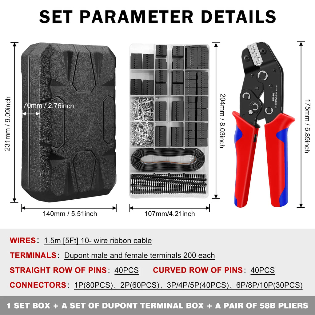 Box SN-58B 1550PCS Terminals Crimping Tool Kit 2.54mm Pitch Dupont Connectors Crimper Non-insulated Open Barrel Crimping Plier