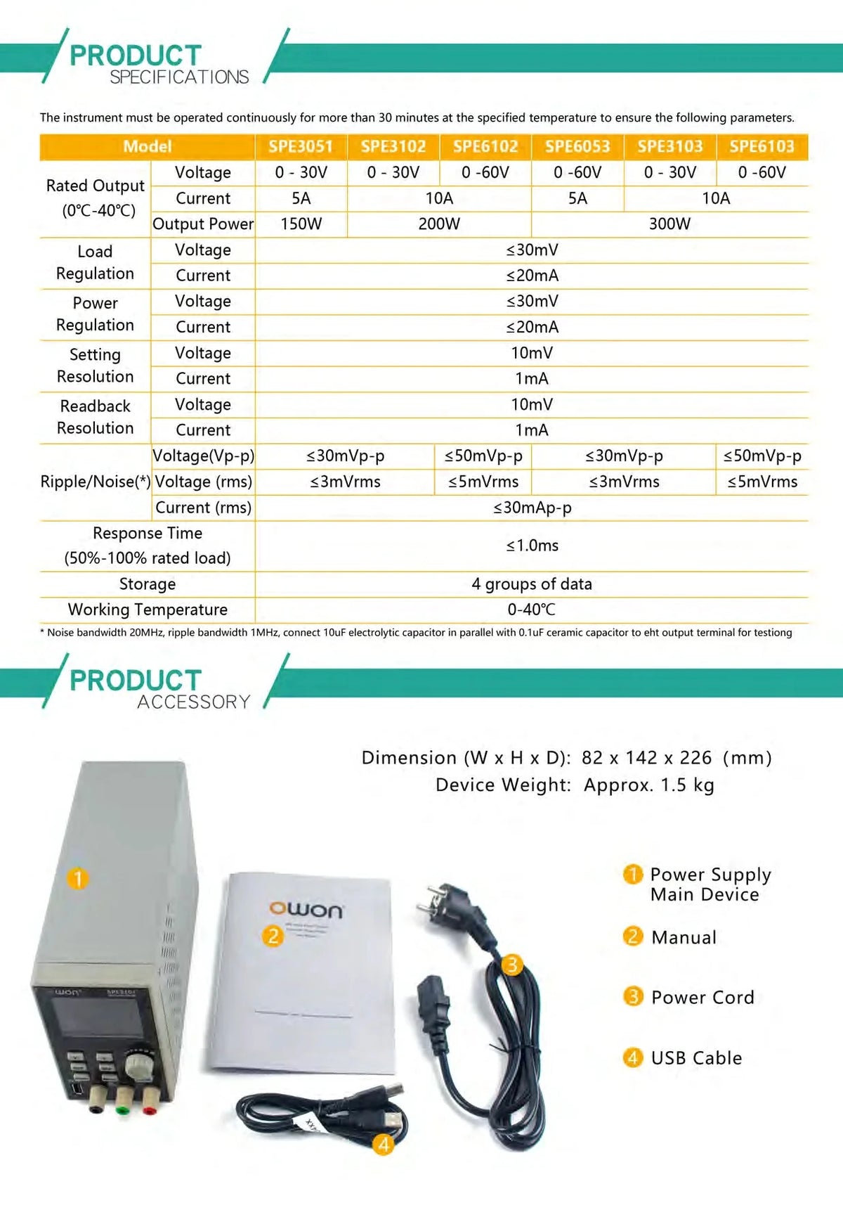 OWON SPE3103 SPE3051 SPE6103 DC Power Supply 200W/300W 30V/10A 60V/10A 10mV/1mA Resolution Digital Voltage Regulator Switch