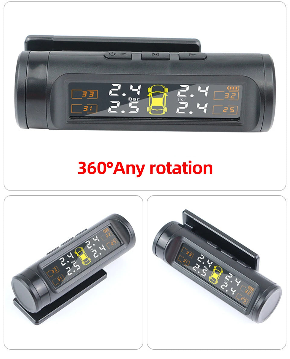 E-ACE 4 Sensors TPMS Removable Battery Wireless Intelligent Sensing Tire Pressure Monitor System Safety Alarm LCD Display