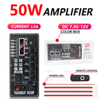 50W Metal Shell Bluetooth Amplifier Board with Display | 7.4V-12V Input | Power Adapter Cable Included