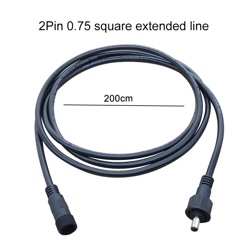 12V DC Power Plug 55*21mm 2Pin Waterproof Connector Male Female Terminal Butt Joint Monitoring Line 1-5M Extension Cord IP67