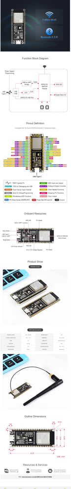 Waveshare ESP32-S3 Microcontroller, 2.4GHz Wi-Fi Development Board, 240MHz Dual Core Processor, ESP32-S3-WROOM-1-N8R8 Module