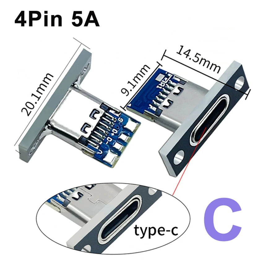 2/5/10pcs Type C USB 3.1 Socket With Screw fixing plate Type-C USB Jack 3.1 Type-C 2Pin 4Pin 5Pin 6Pin Female Connector Jack DIY