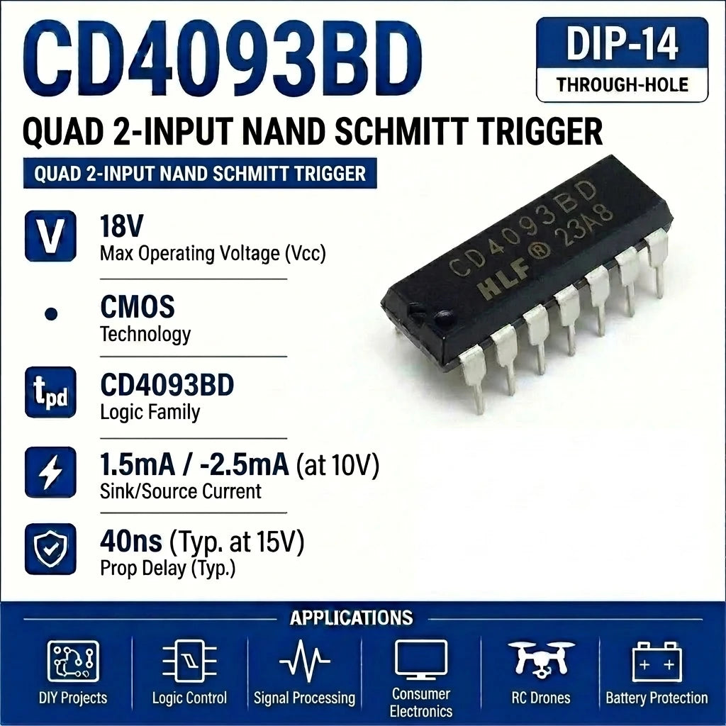 (10 pcs) CD4093BE DIP-14/CD4093BM SOP-14 CD4093 NAND Gate Quad 2-Input Schmitt Trigger 3V-18V