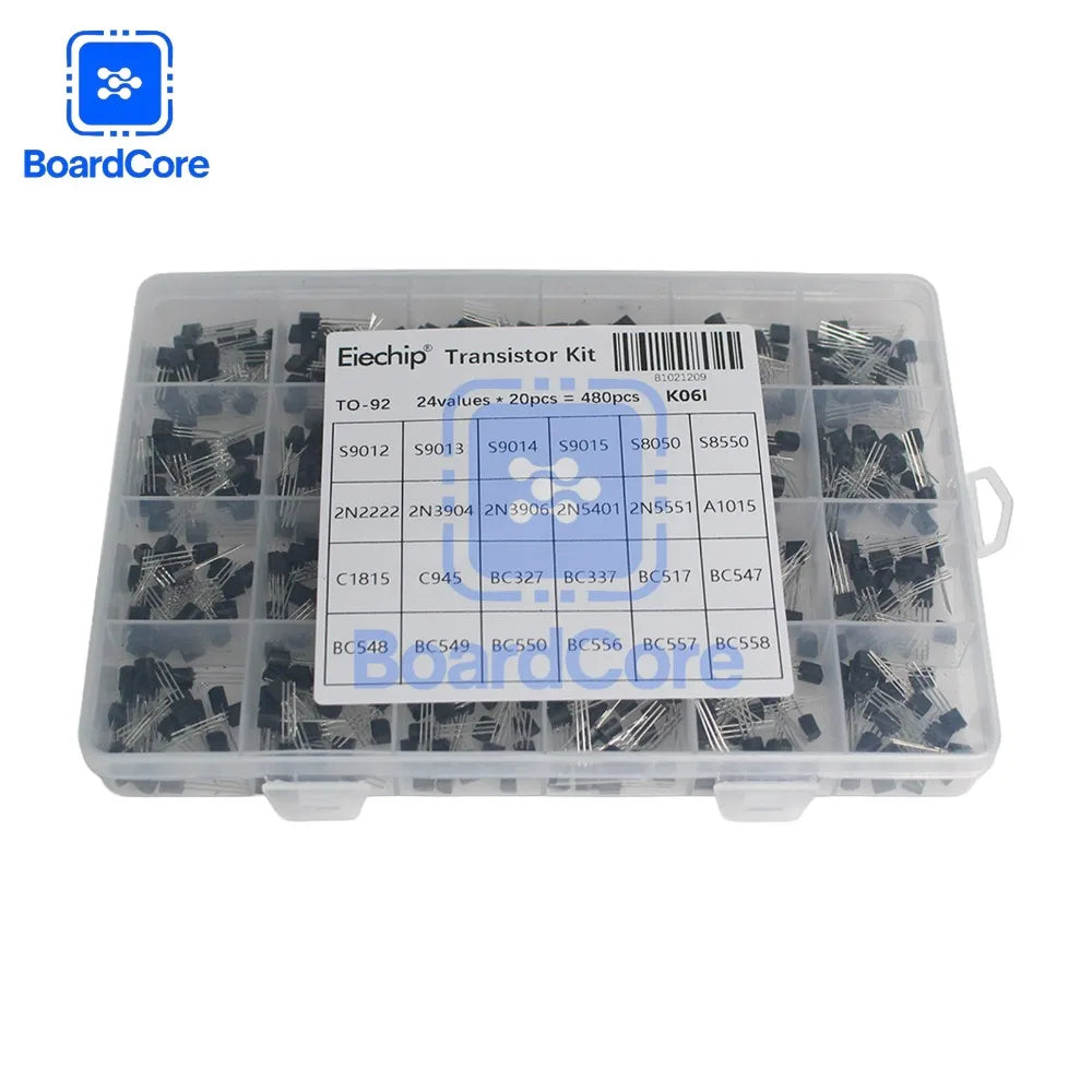 200/480pcs Transistor Kit 2N2222 2N3904 S8050 BC327 BC337 BC547 BC548 BC549 BC557 BC558 A1015 C945 PNP/NPN TO-92 Transistors Set