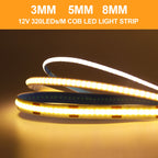 DC 5V/12V/24V COB LED Strip 3MM 5MM 8MM 320Leds/M High Density Flexible COB LED Tape Light For Cabinet Home Linear Lighting