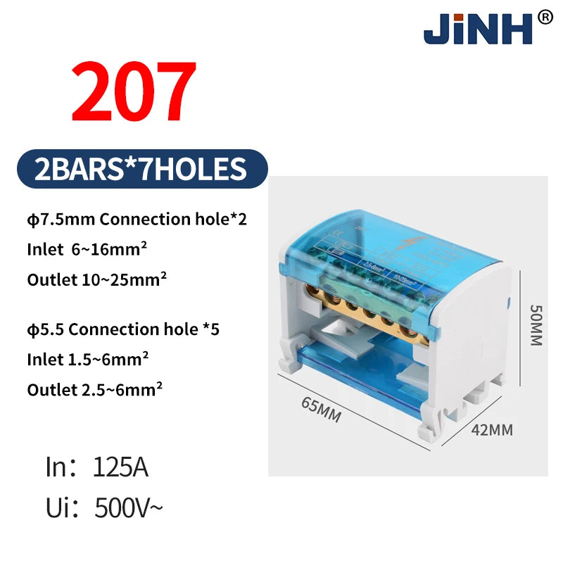 JINH Din Rail Distribution Terminal Block Screw Connection High Power 2 4 Bus Universal Electric Wire Connector Junction Box