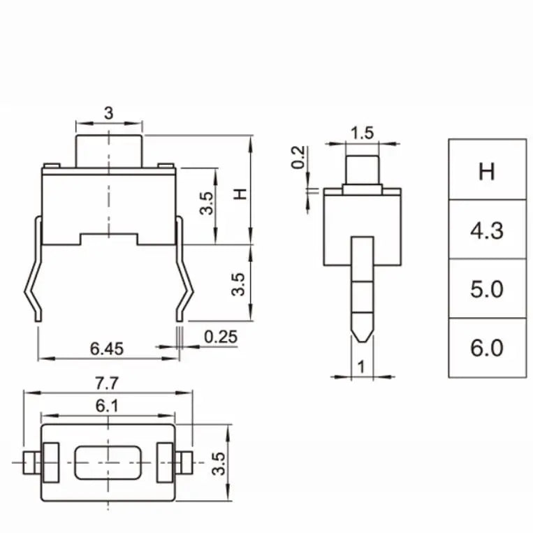100Pcs Panel PCB Momentary Tactile Tact Push Button Micro Switch 2 Pin DIP Light Touch 3*6*4.3 mm/3*6*5mm Keyboard