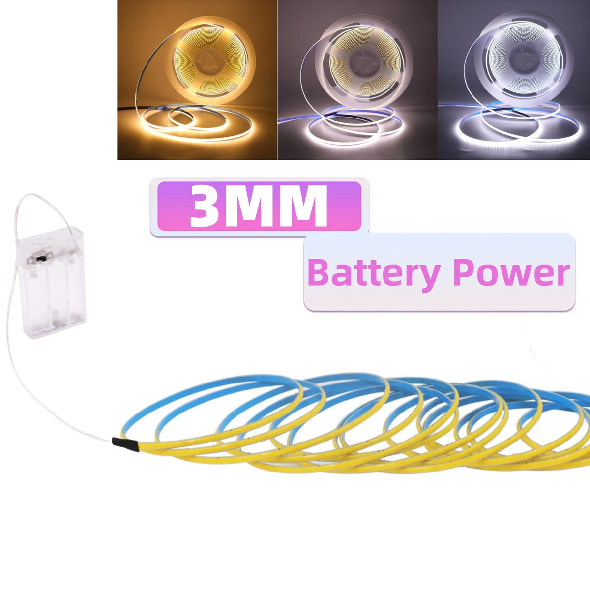 5V COB LED Strip 3mm 5mm 8mm Width 320LEDs/m High Density COB LED Tape AA Battery Powered Linear Lighting White Red Green Blue