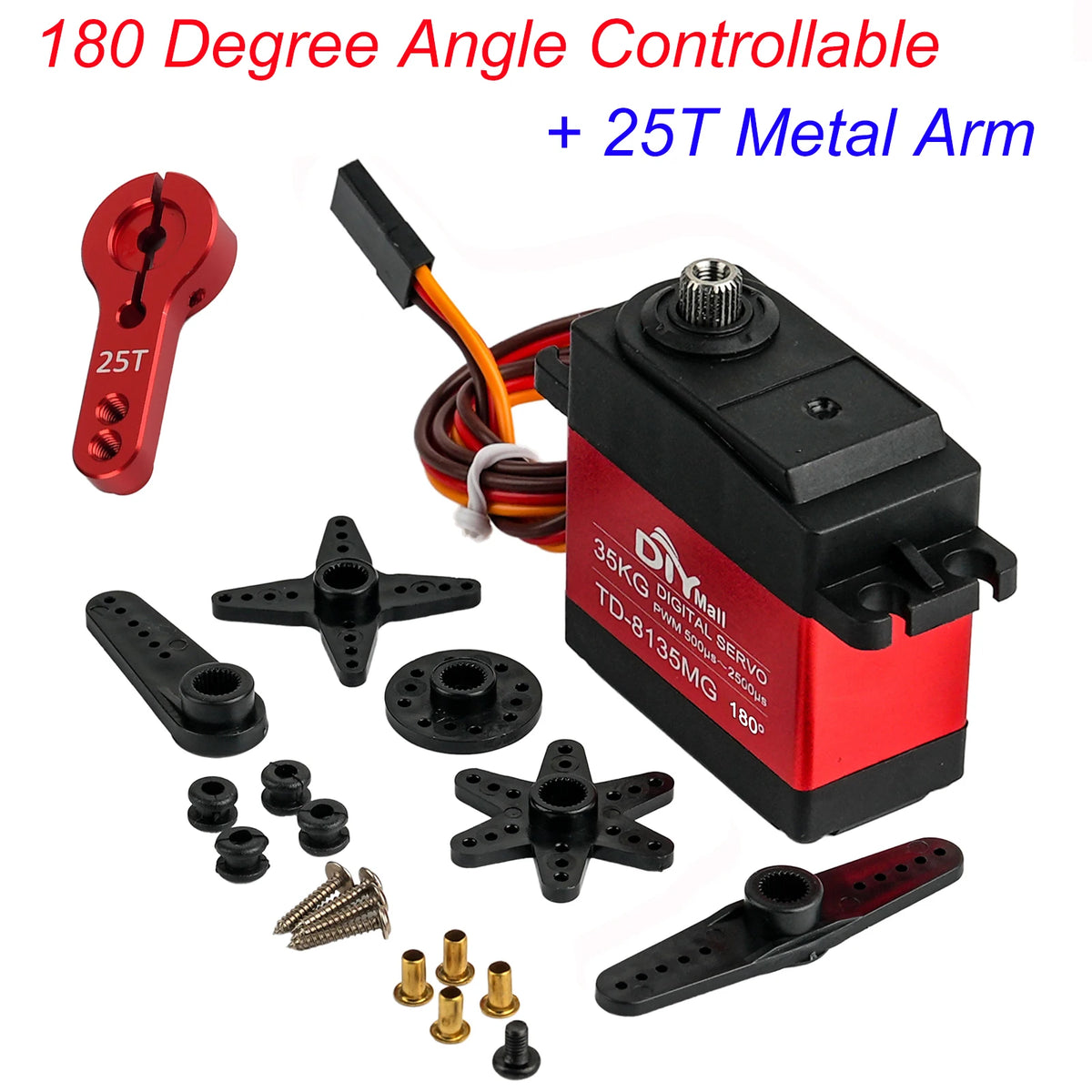 TD-8135MG Digital Servo Motor 35KG 180/270/360 Degree Waterproof Large Torque Angle Controllable 25T Metal Arm RC Cars Aircraft