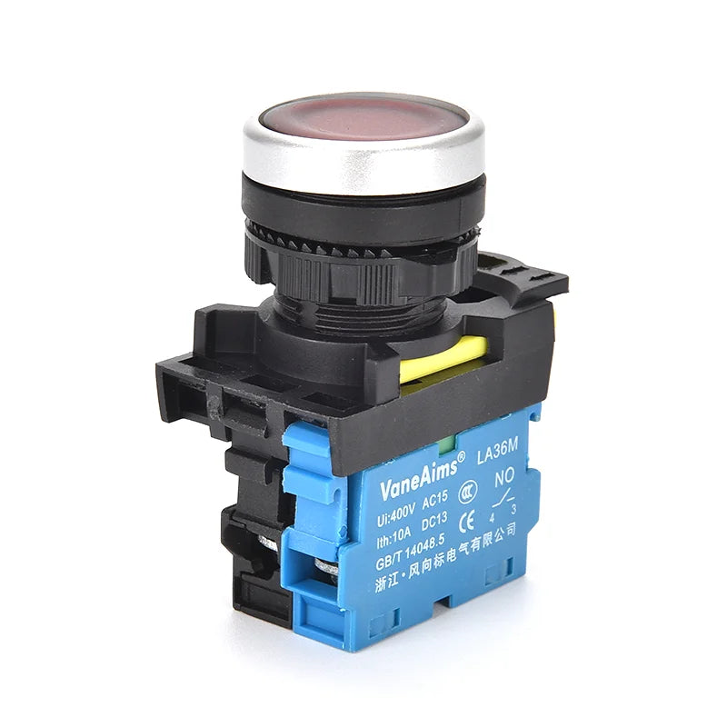22mm LA36M Momentary Push Button Switch with LED Light 12v 24v 220v Latching Illuminated Push Button Switches On Off VaneAims
