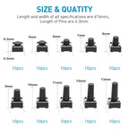 100Pcs 6x6mm Tactile Push Button Switch Assortment Kit, 9 Stem Heights 4Pin Vertical Momentary Micro Switches for Circuit Repair