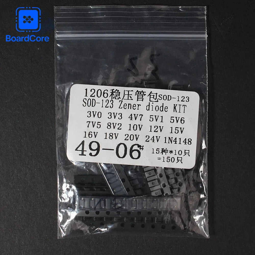 0805 1206 Zener Diode Sample Kit 15 Values 10pcs SOD-323 SOD-123 3V-24V Diodes 1N4148 3.3V 4.7V 5.1V 5.6V 7.5V 8.2V 10V 12V 15V
