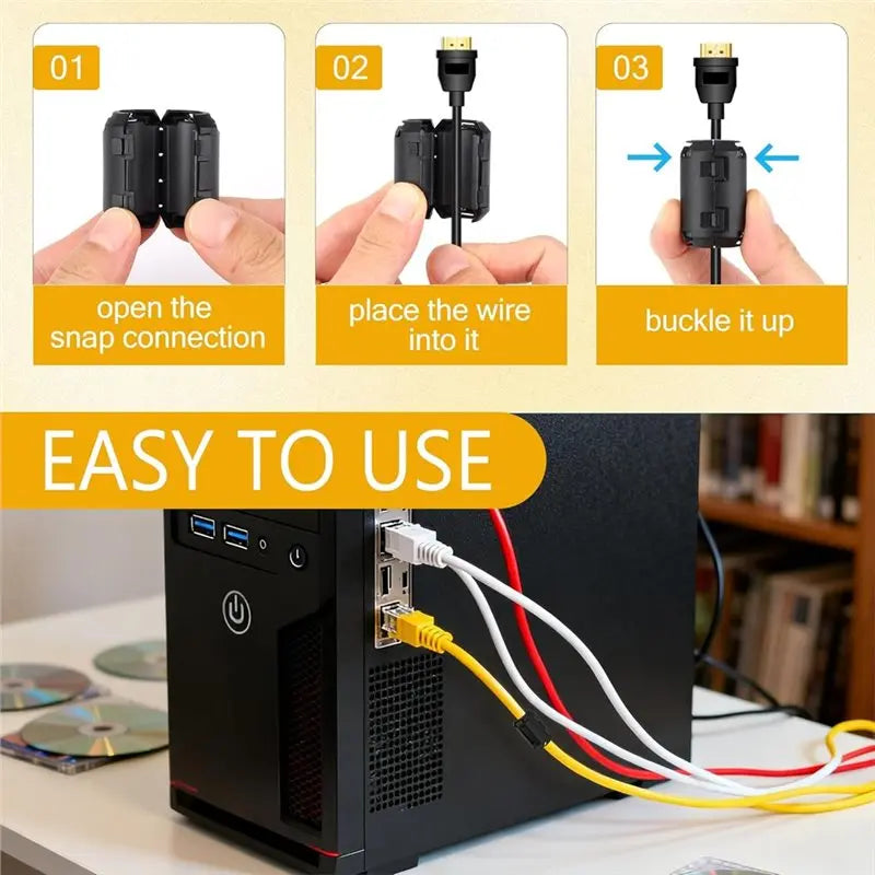 AY14 -60Pcs Ferrite Chokes Ferrite Beads Snap On RFI Noise Suppressor Cable Clip For 3.5Mm 5Mm 7Mm 9Mm 13Mm Diameter Cable