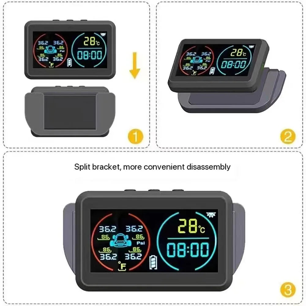 Smart Solar Power TPMS Car Tire Pressure Monitoring System Alarm Tyre Air Pressure Meter Gauge Temperature Warning 4 Sensors