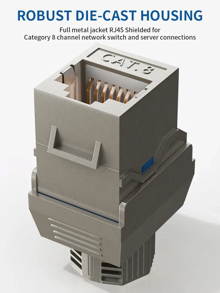 RJ45 CAT8 CAT7 CAT6A Keystone Jack Network Shielded Tool-Free Coupler 180 Degree Type Zinc Alloy Module Adapter Coupler