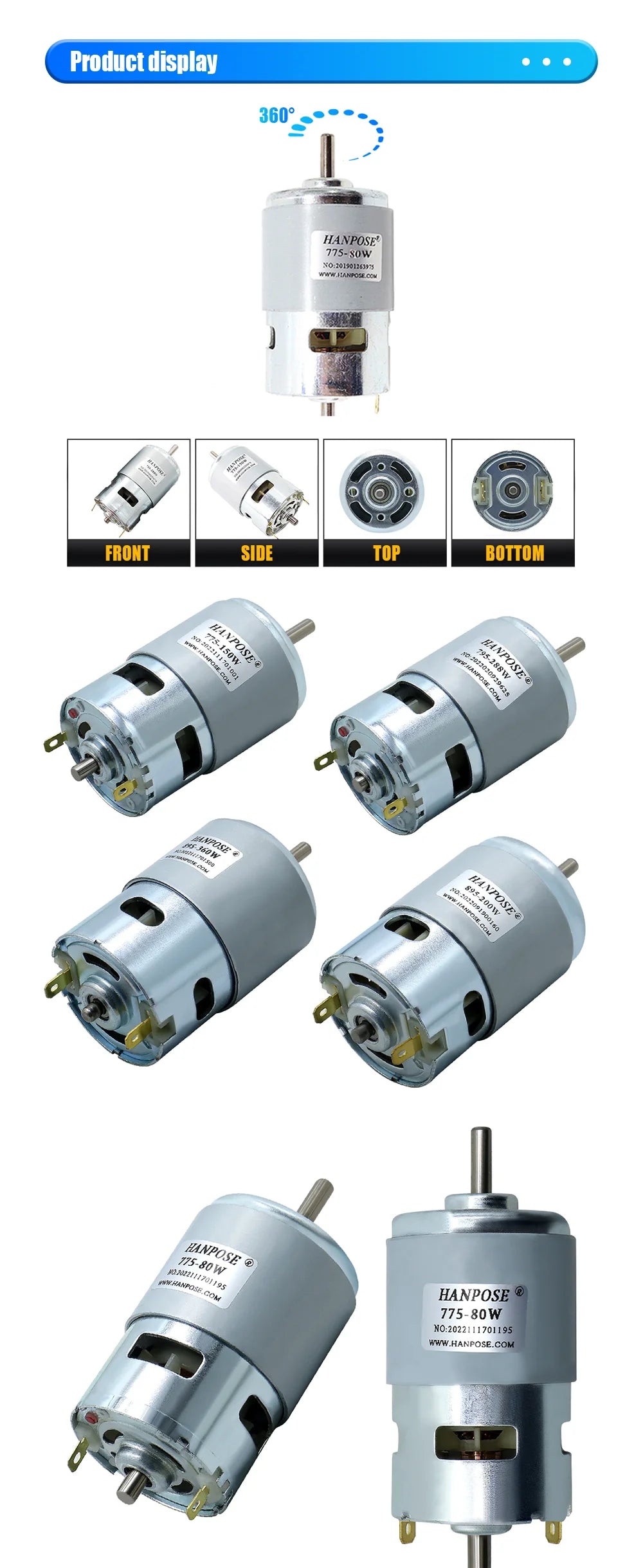 775 795 895 Electric spindle Motor 0.2-0.98N.m For Drill 80-360W 3000-12000RPM with two ball bearing Rated DC12-24 Universal