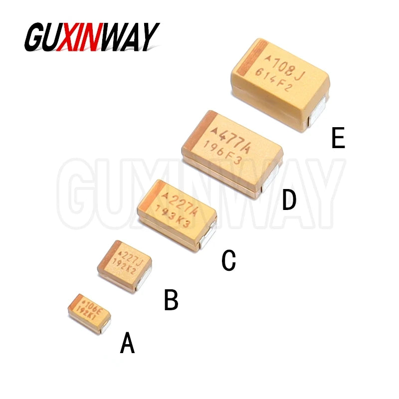 10PCS ABCDE SMD Case Tantalum Capacitor 6.3v 10v 16v 25v 35v 50v 0.1UF 0.22UF 0.33UF 0.47UF 1UF 2.2UF 3.3UF 4.7UF 10UF 22UF 47UF