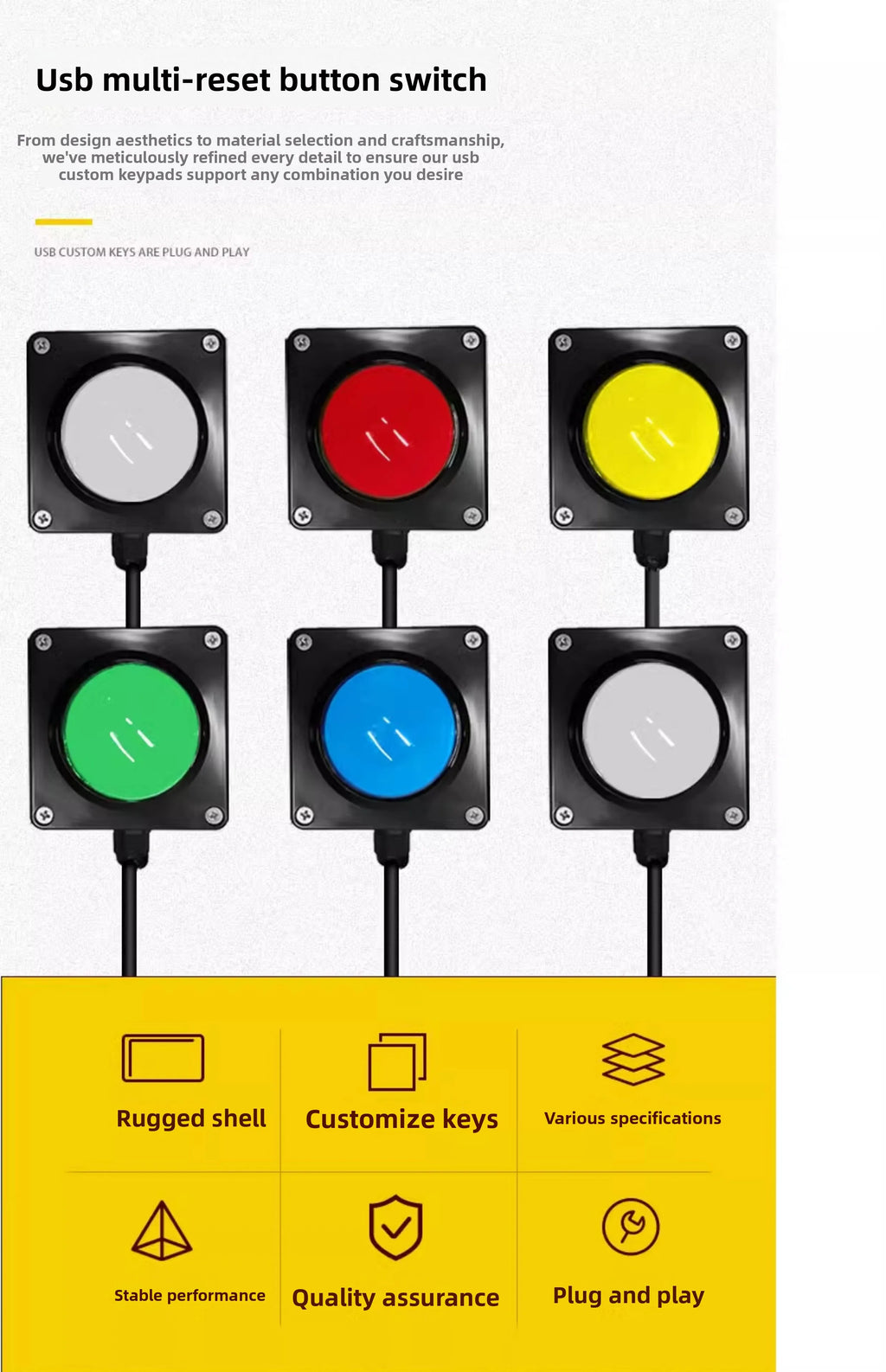 60mm 2m USB custom button wireless remote control buzzer wireless lottery button，Press once to light up once