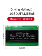 WINSTAR 2004 Character OLED Display WS0010 LCD Module 20x4 Serial Port SPI Black 5V
