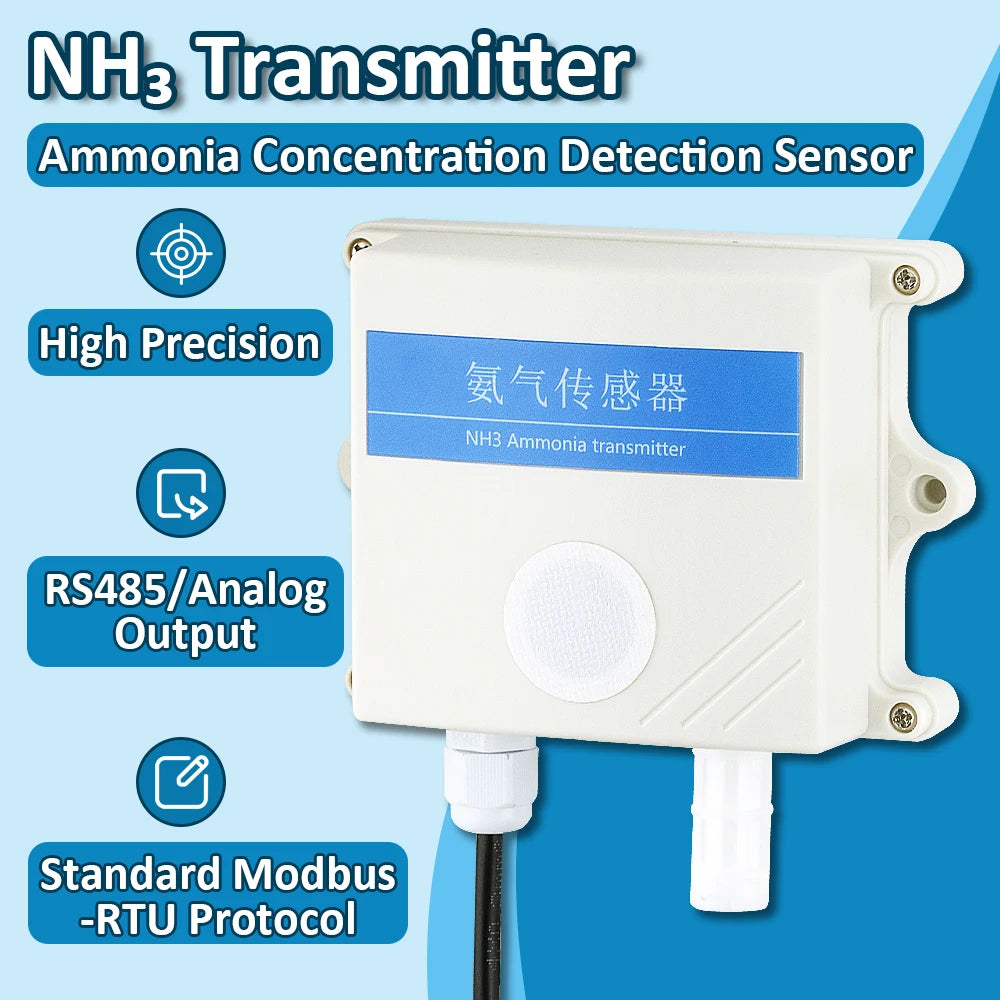 Ammonia Gas Sensor NH3 Concentration Detection High Precision Detector 20ppm 100ppm 500ppm Output RS485 4-20mA 0-5V 0-10V