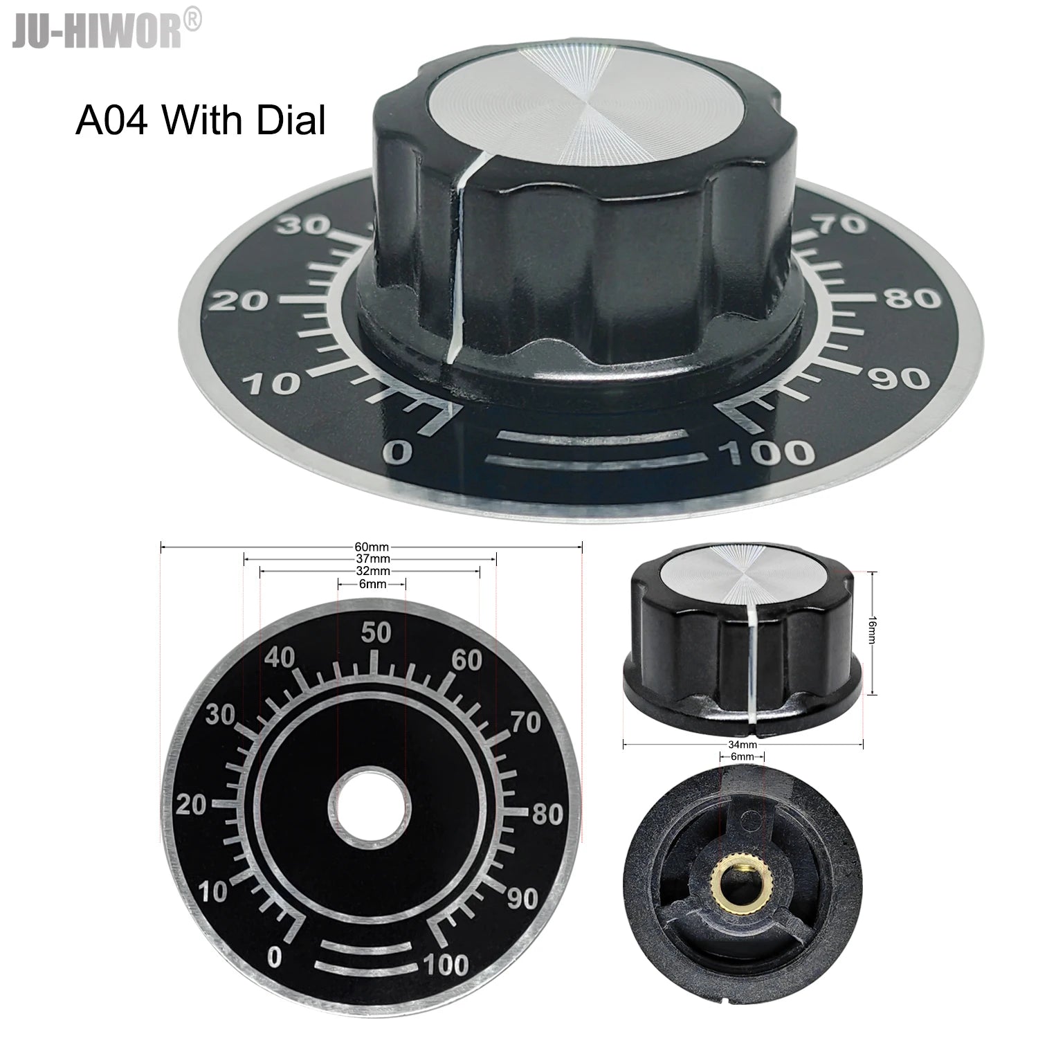 2pcs A01 A02 A03 A04 A05 Silver Tone Top Potentiometer Volume Control Rotary for 6.35mm Shaft Guitar Volume Knob