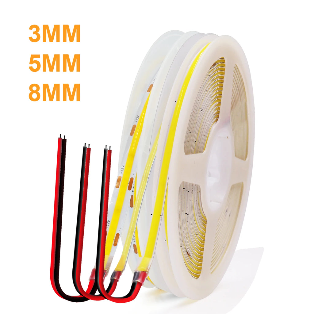 DC 5V/12V/24V COB LED Strip 3MM 5MM 8MM 320Leds/M High Density Flexible COB LED Tape Light For Cabinet Home Linear Lighting