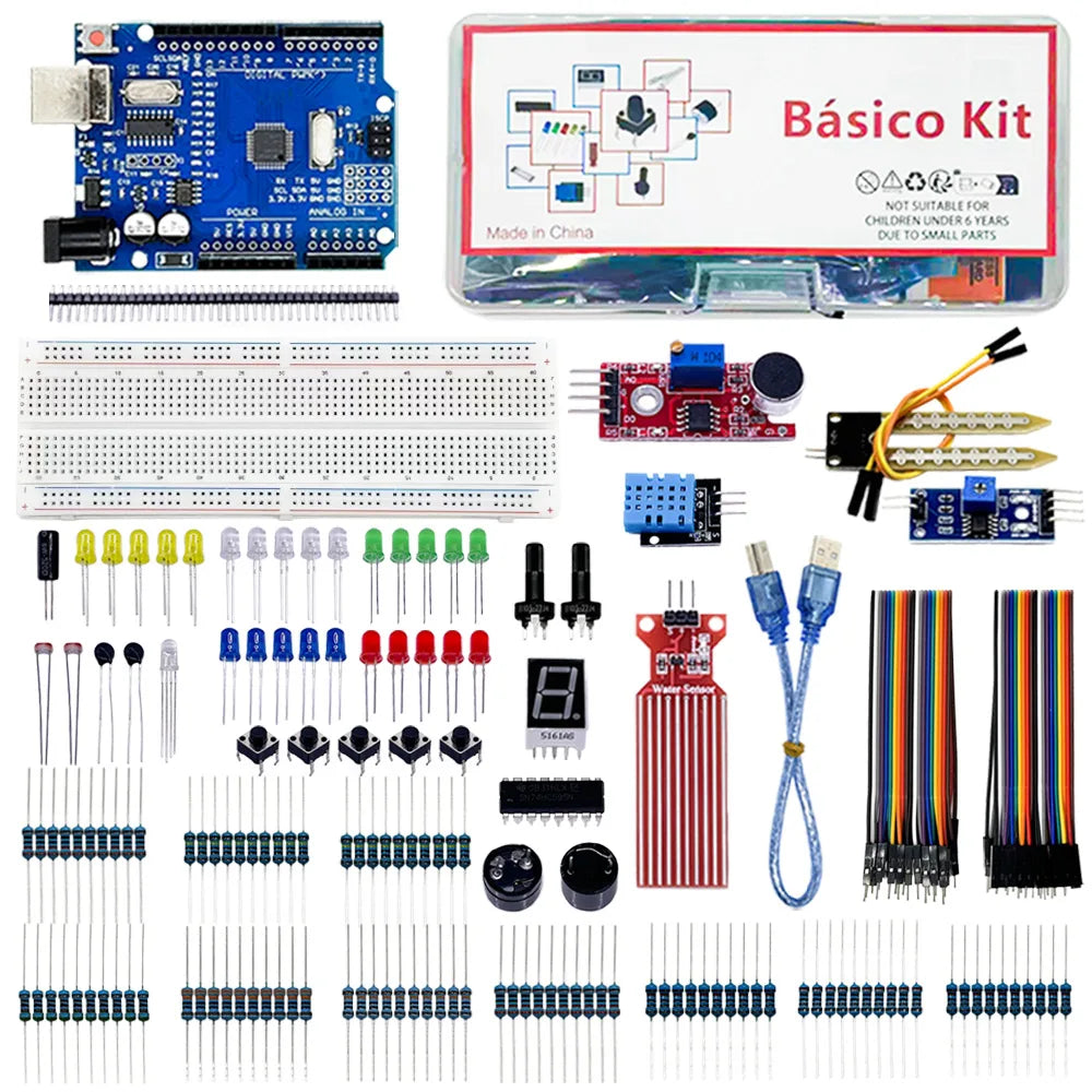 Electronics Fun Basico Starter Kit for Arduino Uno R3 with 830-Hole Breadboard Dupont Cable - Learning Kit for Beginners