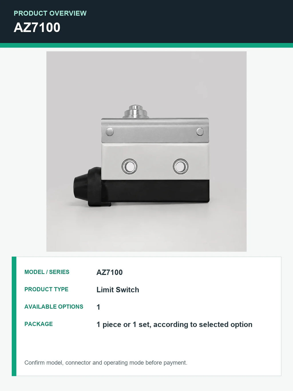 TEZUO AZ7100 IP44 Limit Switch Micro Travel Switch for Industrial Automation