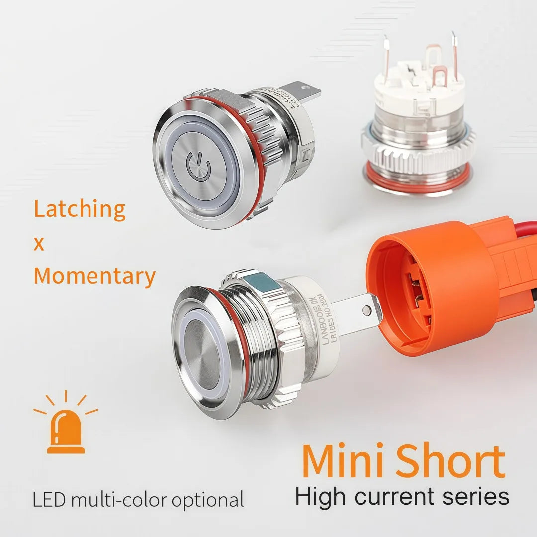 LANBOO 16mm High Current 16A High-Power Metal Push Button Switch 12V110V 24V 220V LED Light Latching